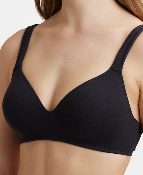 Jockey Wirefree Padded Cotton Stretch Full Coverage Lounge Bra with Broad Cushioned Fabric Strap - Black