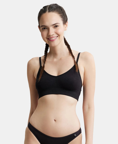 Jockey Wirefree Seamfree Non Padded Micro Touch Nylon Stretch Full Coverage Beginners Bra with Optional Cross Back Styling - Black