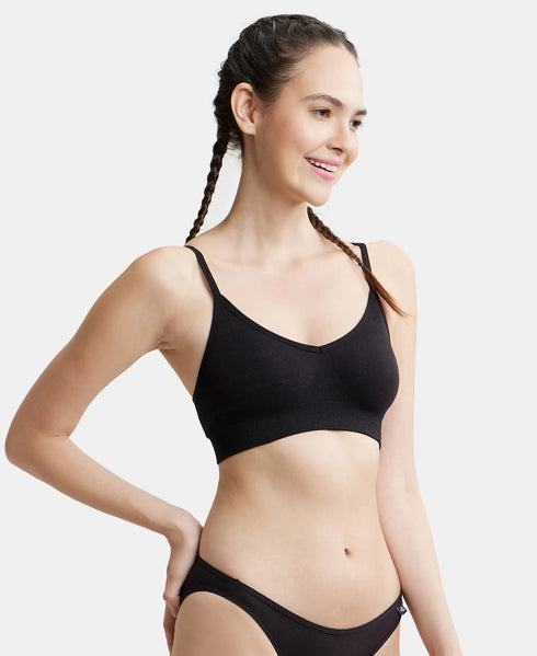 Jockey Wirefree Seamfree Non Padded Micro Touch Nylon Stretch Full Coverage Beginners Bra with Optional Cross Back Styling - Black