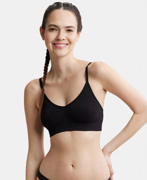 Jockey Wirefree Seamfree Non Padded Micro Touch Nylon Stretch Full Coverage Beginners Bra with Optional Cross Back Styling - Black