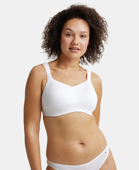 Jockey Wirefree Padded Cotton Stretch Full Coverage Plus Size Bra with Broad Cushioned Fabric Strap - White
