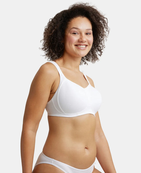 Jockey Wirefree Padded Cotton Stretch Full Coverage Plus Size Bra with Broad Cushioned Fabric Strap - White