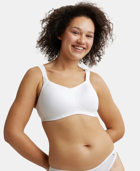 Jockey Wirefree Padded Cotton Stretch Full Coverage Plus Size Bra with Broad Cushioned Fabric Strap - White