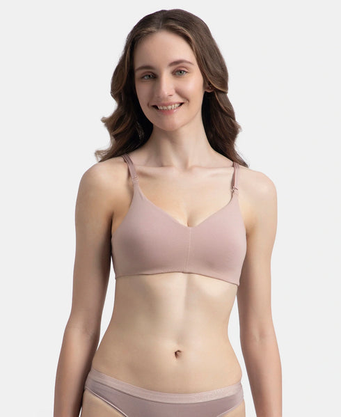 Jockey Wirefree Non Padded Cotton Stretch Full Coverage Everyday Bra with Concealed Underband - Mocha