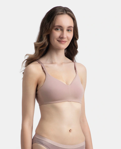 Jockey Wirefree Non Padded Cotton Stretch Full Coverage Everyday Bra with Concealed Underband - Mocha