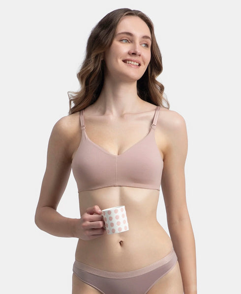 Jockey Wirefree Non Padded Cotton Stretch Full Coverage Everyday Bra with Concealed Underband - Mocha