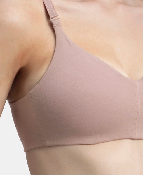 Jockey Wirefree Non Padded Cotton Stretch Full Coverage Everyday Bra with Concealed Underband - Mocha