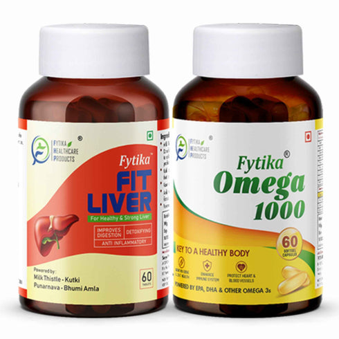 Fytika Healthcare Products Fytika Omega 1000 and Fit liver Promote Heart Brain Liver detox For Men Women 60 Capsules 60 Tablets