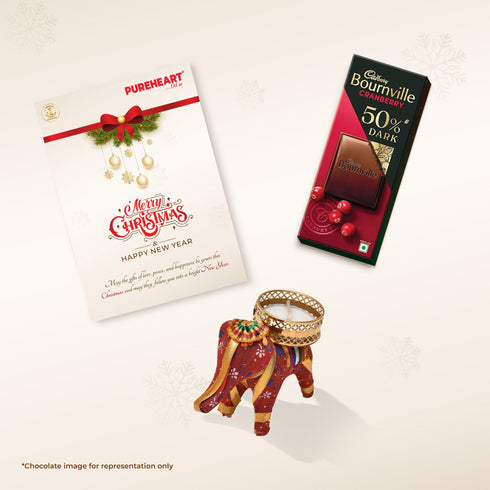PUREHEART Christmas & New Year Celebration Gift Hamper | Premium Gift Box with Fruit & Nut Mix, Salt & Sweet Nutmix (80g, each), Today Diary, Candle, Chocolate & Card | Holiday Christmas Return Gift
