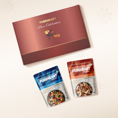PUREHEART Christmas & New Year Celebration Gift Hamper | Premium Gift Box with Fruit & Nut Mix, Salt & Sweet Nutmix (80g, each), Today Diary, Candle, Chocolate & Card | Holiday Christmas Return Gift