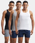 Jockey Pack of 3 Super Combed Cotton Rib Round Neck Sleeveless Vest | White| Grey Melange| Teal Green| Black And Neon Blue