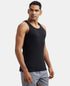 Jockey Super Combed Cotton Rib Round Neck Sleeveless Vest | Black And Neon Blue