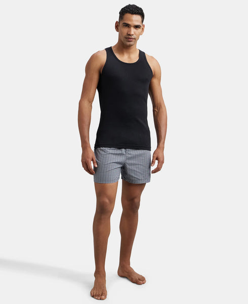 Jockey Super Combed Cotton Rib Round Neck Sleeveless Vest | Black And Neon Blue