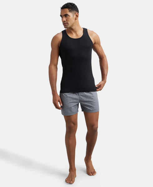 Jockey Super Combed Cotton Rib Round Neck Sleeveless Vest | Black And Neon Blue