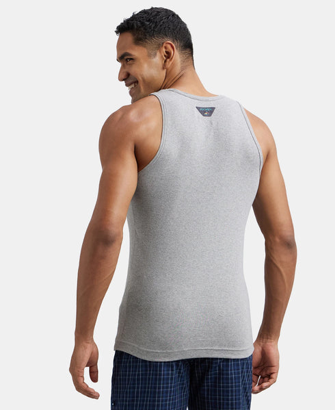 Jockey Pack of 3 Super Combed Cotton Rib Round Neck Sleeveless Vest | White| Grey Melange| Teal Green| Black And Neon Blue