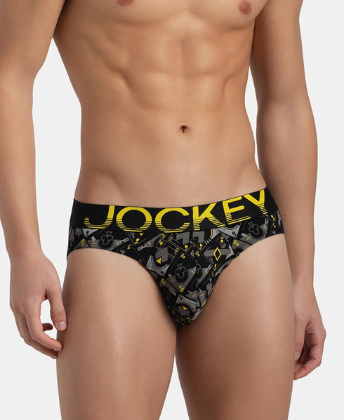 Jockey Cotton Elastane Printed Brief | Black Empire Yellow