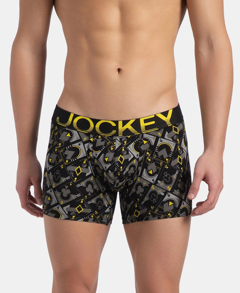 Jockey Cotton Elastane Printed Trunk | Black Empire Yellow