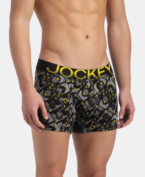 Jockey Cotton Elastane Printed Trunk | Black Empire Yellow