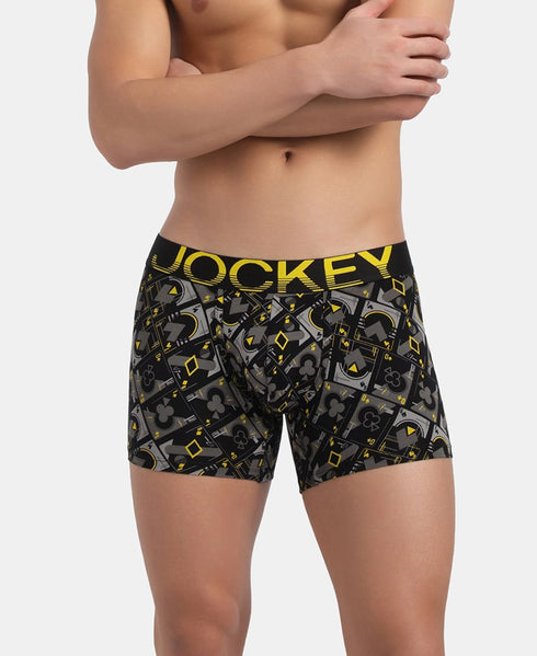 Jockey Cotton Elastane Printed Trunk | Black Empire Yellow