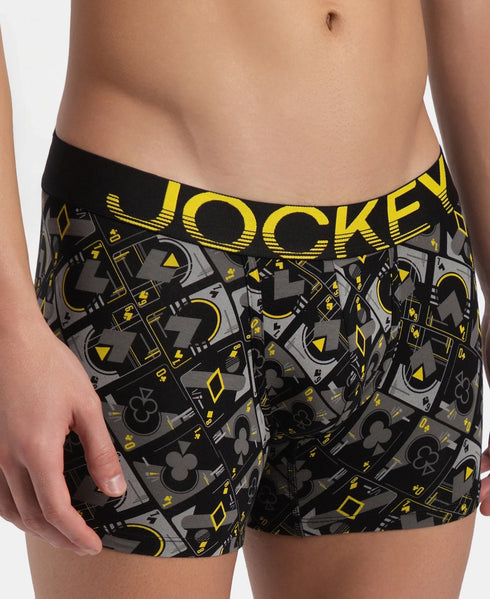 Jockey Cotton Elastane Printed Trunk | Black Empire Yellow