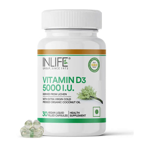 Inlife Vitamin D3 5000 IU Capsules Without Gelatin