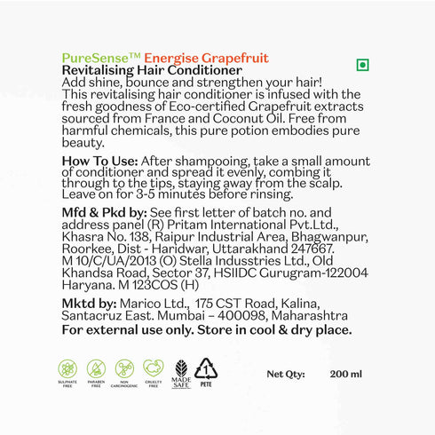 PureSense Rejuvenating Grapefruit Revitalising Hair Conditioner | From the makers of Parachute Advansed