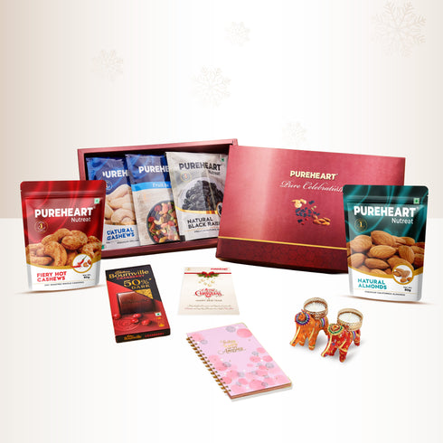 PUREHEART Christmas & New Year Gift Hamper | Gift Box with Fruit & Nut Nutmix | Black Raisins