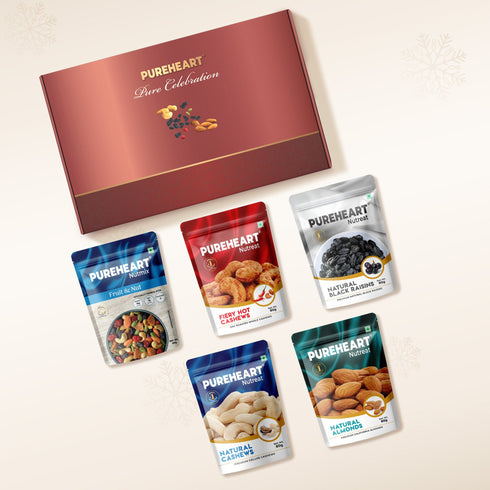PUREHEART Christmas & New Year Gift Hamper | Gift Box with Fruit & Nut Nutmix | Black Raisins