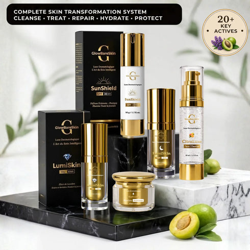 GlowBareSkin clat Full Set LumiSkin Day & Night lixirs Moisturizer UV Shield Cleanser 5 Step Routine