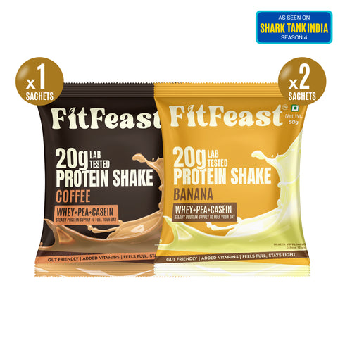 Fitfeast Protein Sachet | 2 Banana| 1 Coffee Flavour (50g Each)
