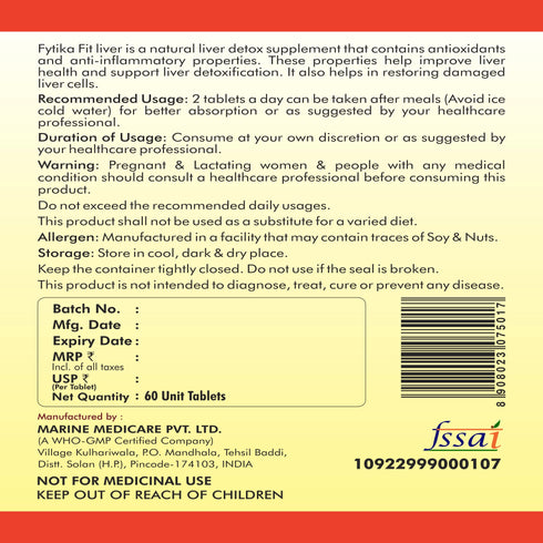 Fytika Healthcare Products Fytika Fit Liver Liver Detox Supplement Liver Detox with Milk Thistle Kalmegh Kutaki Kasani Haldi