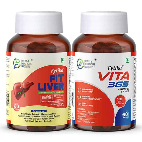 Fytika Healthcare Products Fytika Vita 365 and Fit Liver For Immunity Liver Detoxification For Men Women 60 Tablets Each