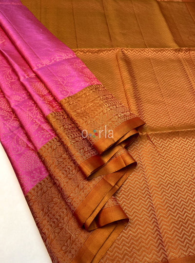 Prakruthi Vivaha Candy Pink & Mustard Bridal Handloom Soft Silk Saree