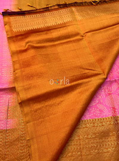 Prakruthi Vivaha Candy Pink & Mustard Bridal Handloom Soft Silk Saree