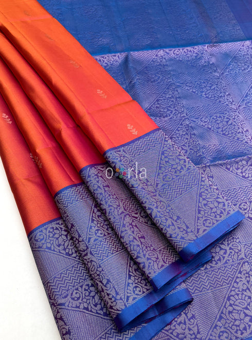 Prakruthi Ezhil Pink Orange & Blue Turning Handloom Soft Silk Saree