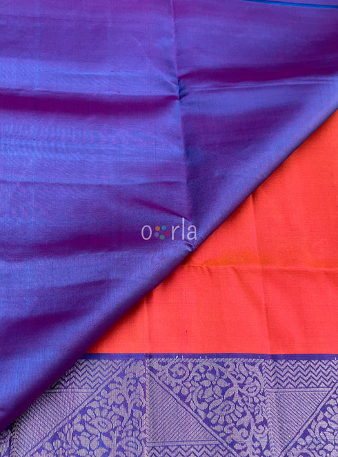 Prakruthi Ezhil Pink Orange & Blue Turning Handloom Soft Silk Saree