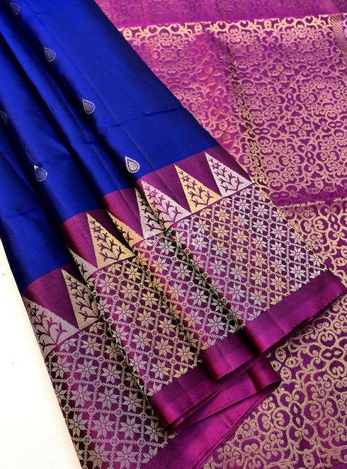 Prakruthi Ezhil Royal Blue & Magenta Pink Turning Handloom Soft Silk Saree