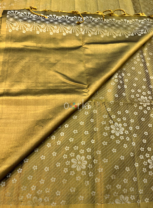 Prakruthi Ezhil Mehandi Green Pure Silver Zari with Sleeve Work Handloom Soft Silk Saree