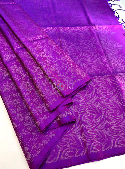 Prakruthi Ezhil Deep Magenta Pure Silver Zari with Sleeve Work Handloom Soft Silk Saree
