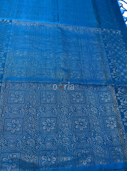 Prakruthi Ezhil Metal Blue Pure Silver Zari with Sleeve Work Handloom Soft Silk Saree