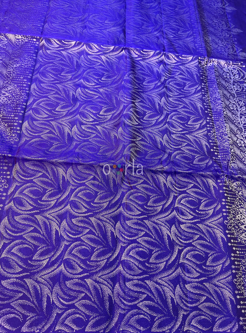 Prakruthi Ezhil Violet Pure Silver Zari with Sleeve Work Handloom Soft Silk Saree