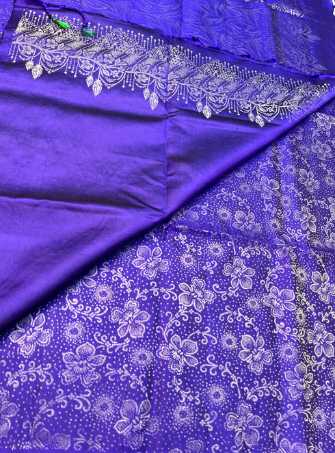 Prakruthi Ezhil Violet Pure Silver Zari with Sleeve Work Handloom Soft Silk Saree