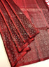 Prakruthi Ezhil Reddish Maroon Pure Silver Zari with Sleeve Work Handloom Soft Silk Saree