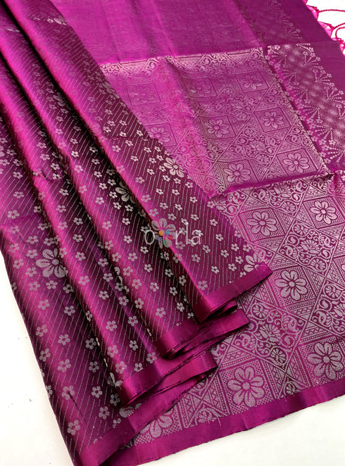 Prakruthi Ezhil Magenta Pure Silver Zari with Sleeve Work Handloom Soft Silk Saree