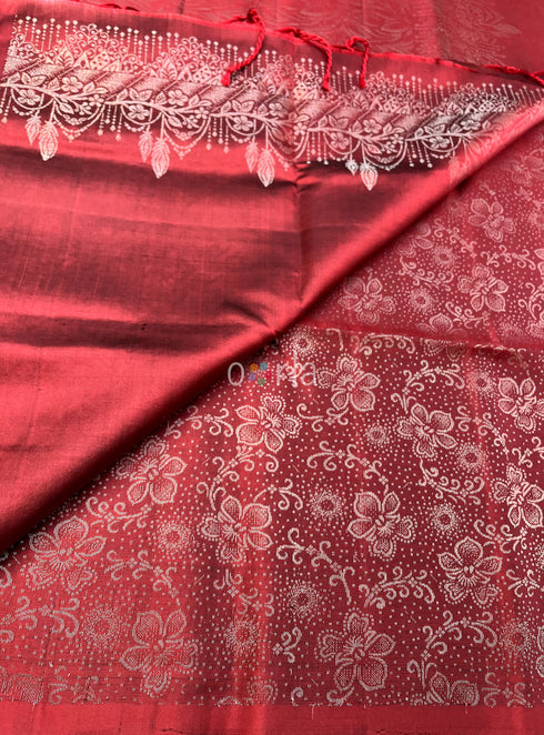Prakruthi Ezhil Maroon Pure Silver Zari with Sleeve Work Handloom Soft Silk Saree