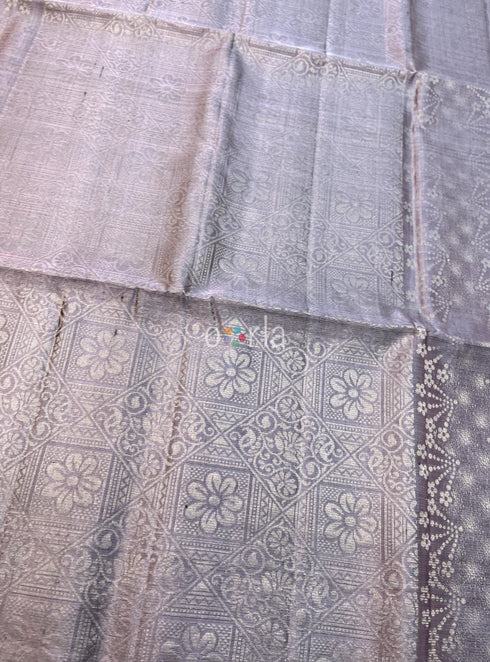 Prakruthi Ezhil Lilac Pure Silver Zari with Sleeve Work Handloom Soft Silk Saree