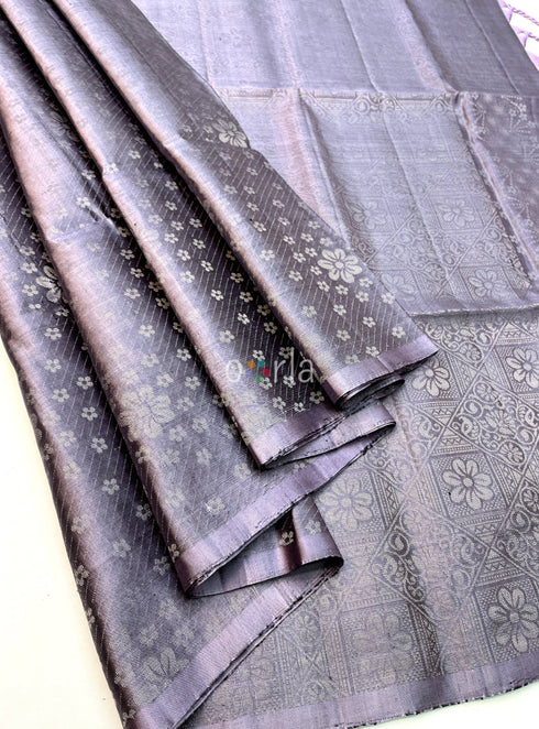 Prakruthi Ezhil Lilac Pure Silver Zari with Sleeve Work Handloom Soft Silk Saree