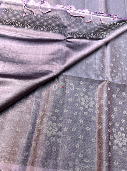 Prakruthi Ezhil Lilac Pure Silver Zari with Sleeve Work Handloom Soft Silk Saree