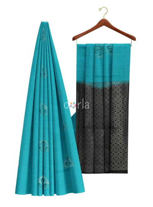 Prakruthi Vanya Butterfly Blue & Black Bhutta Handloom Tencel Vegan Silk Saree
