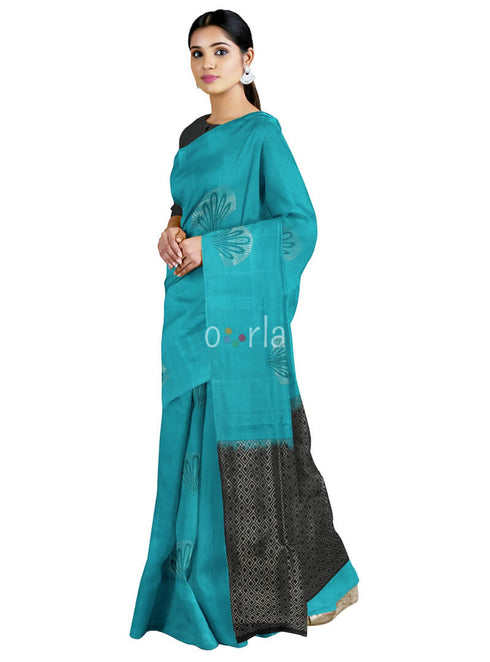 Prakruthi Vanya Butterfly Blue & Black Bhutta Handloom Tencel Vegan Silk Saree